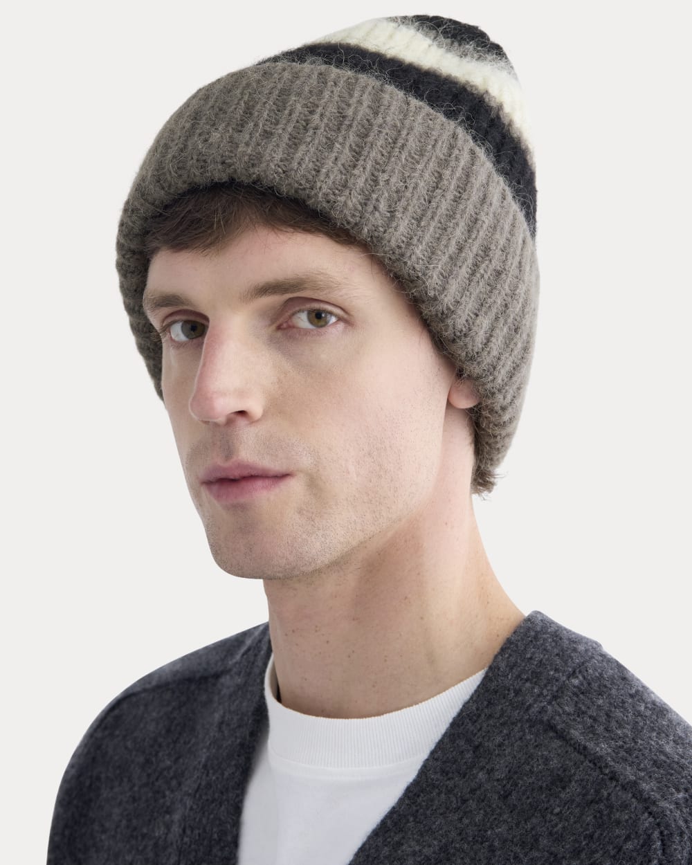 Plush Alpaca Beanie | Mid Grey Heather/Black/Bone
