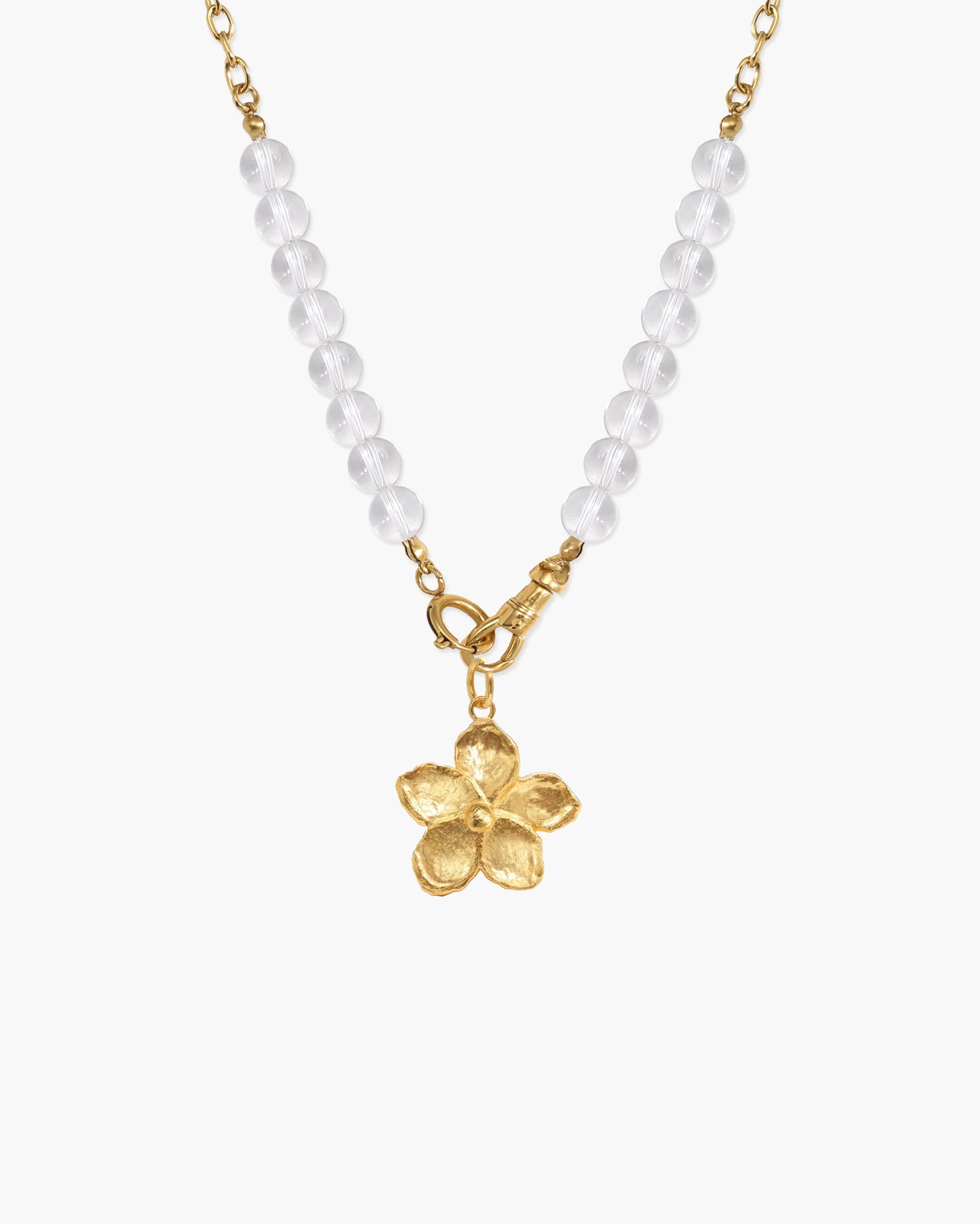 Clear Quartz Beaded Necklace with Charm Holder Clasp