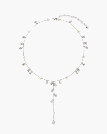 Lily of the Valley Pearl Lariat Necklace in Silver