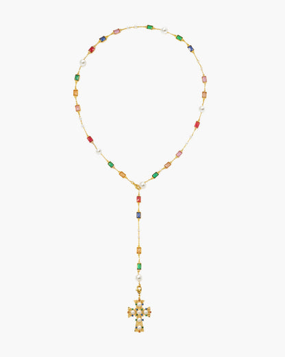 Lover of Helius Pearl Cross Necklace