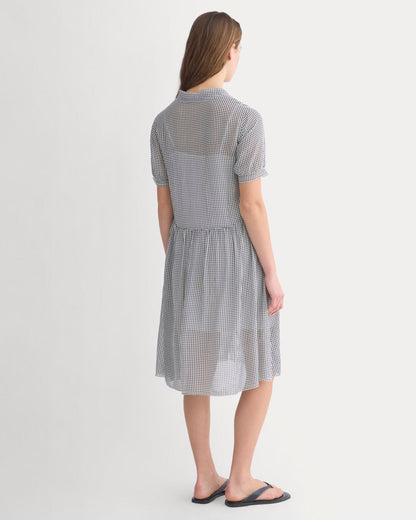 Notch Collar Shirtdress in Silk Georgette | Gardenia/Black Micro Dot