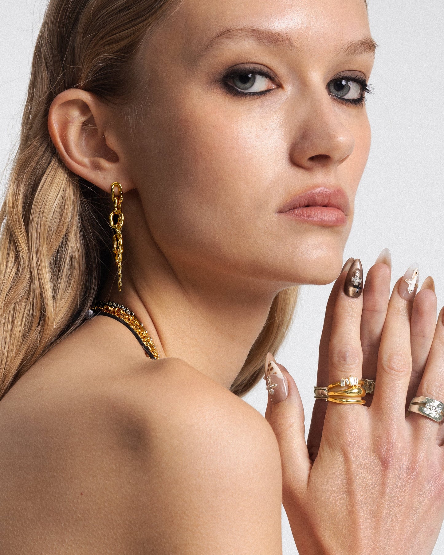 Molten Dual Chain Drop Earrings in Gold