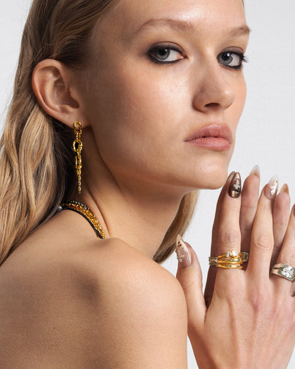 Molten Dual Chain Drop Earrings in Gold