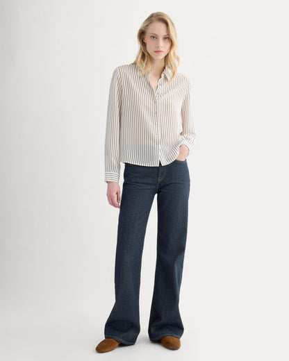 Shrunken Top in Washable Silk | Bone / Toffee Stripe