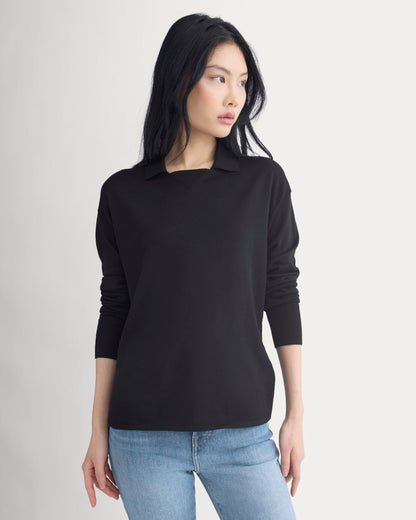 Oversized Polo in Ultrafine Merino | Black