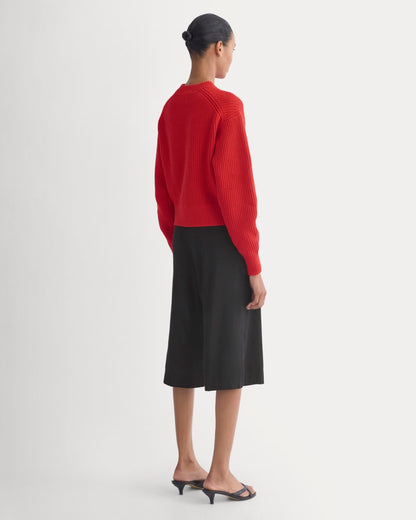 Cropped Ribbed Crew in Everyday Cotton | Fiery Red
