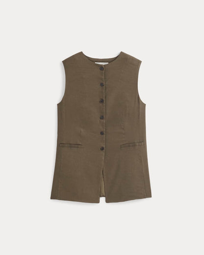 Long Vest in Stretch Linen | Beech
