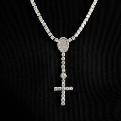 Diamond Eternity Tennis Cross Rosary Lariat in White Gold - 5mm