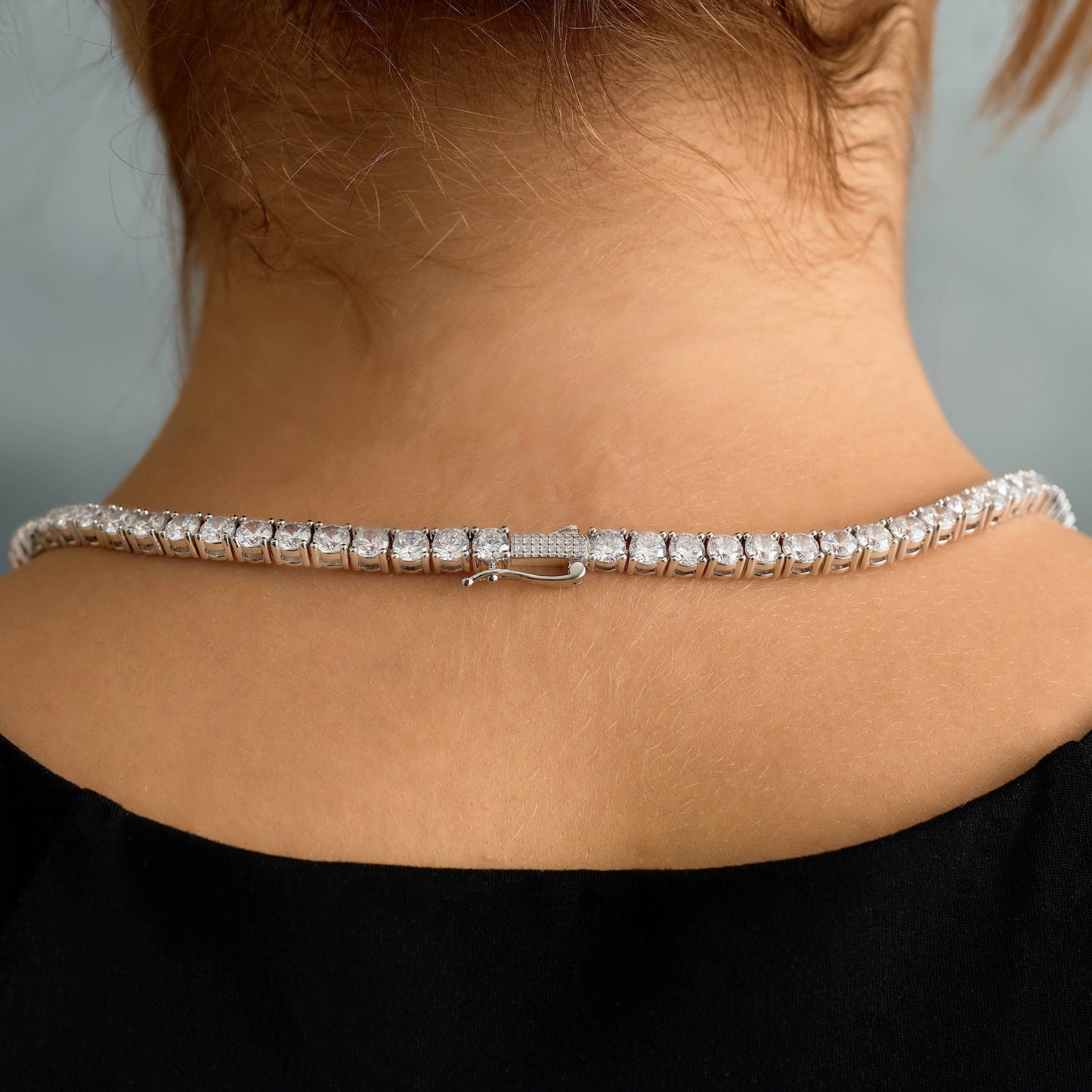 Diamond Eternity Tennis Cross Rosary Lariat Necklace in White Gold - 5mm
