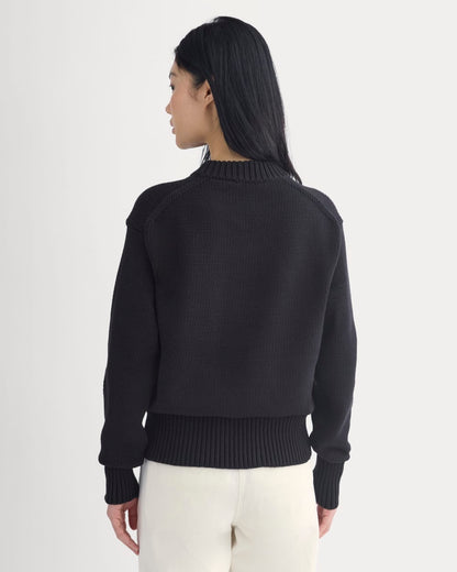 Oversized Cocoon Crew in Elevated Cotton | Black