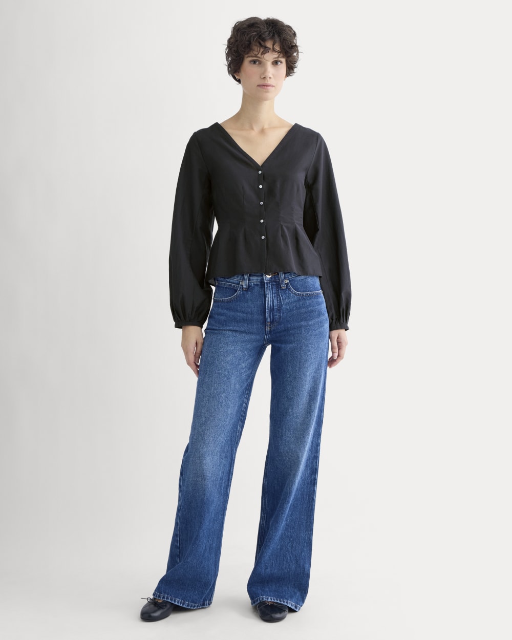 Balloon Sleeve Top in Cotton Silk | Black