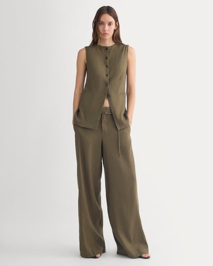 Long Vest in Stretch Linen | Beech