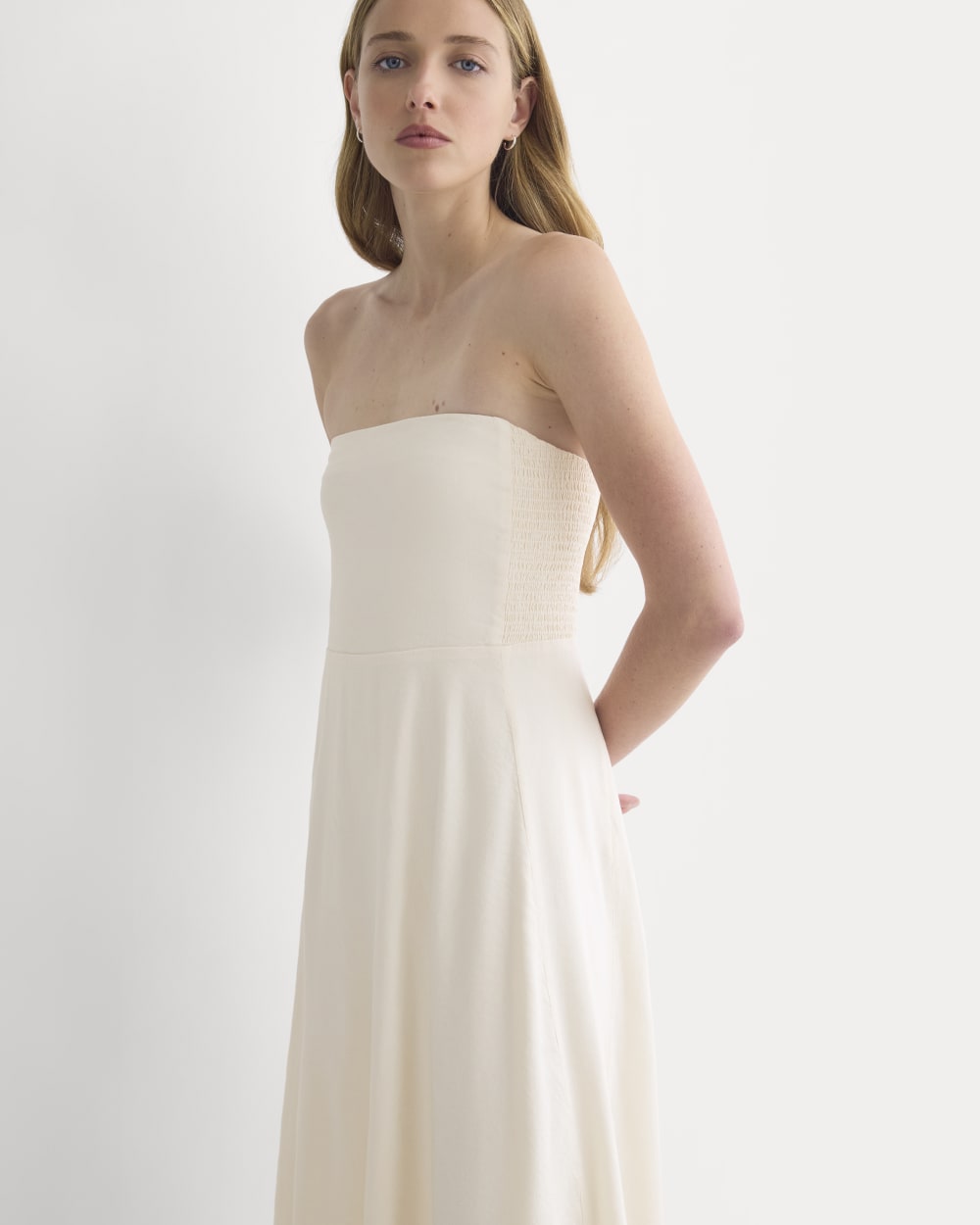Strapless Dress in Stretch Linen | Bone