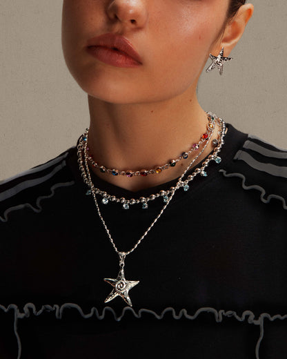 Starfish Necklace & Earrings Set in Silver