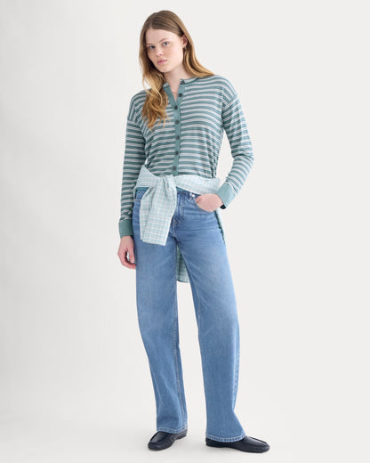 Crew Cardigan in Ultrasoft Merino | Reflecting Pond Multi Stripe