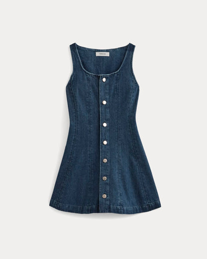 Denim Button-Front Mini Dress | Dark Indigo
