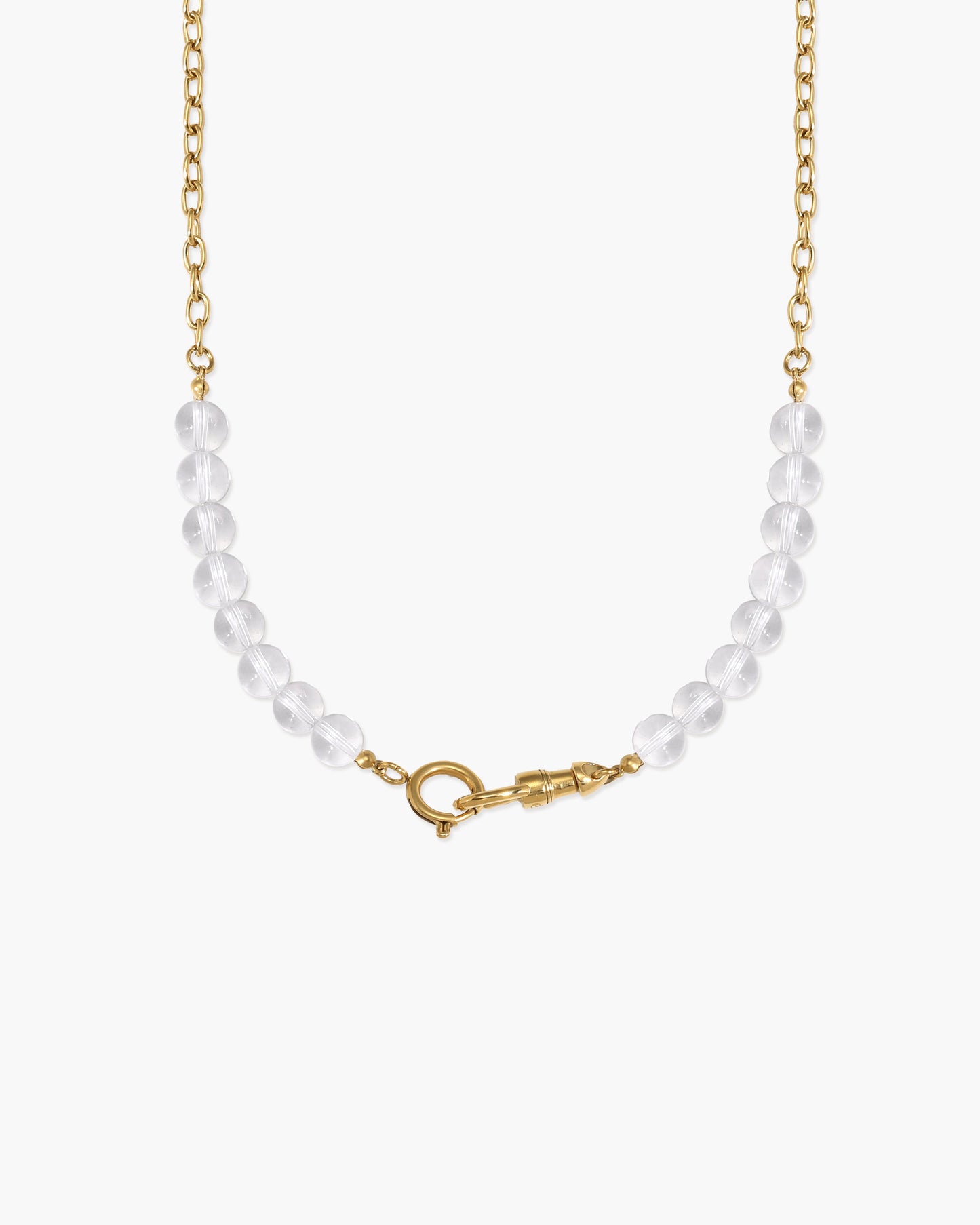 Clear Quartz Beaded Necklace with Charm Holder Clasp