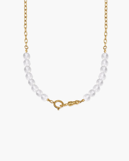 Clear Quartz Beaded Necklace with Charm Holder Clasp