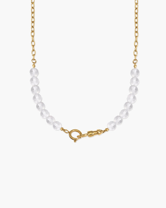 Clear Quartz Beaded Necklace with Charm Holder Clasp