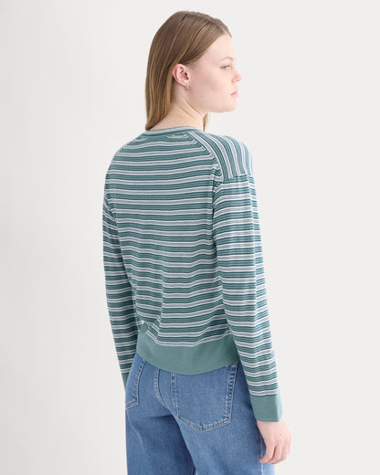 Crew Cardigan in Ultrasoft Merino | Reflecting Pond Multi Stripe