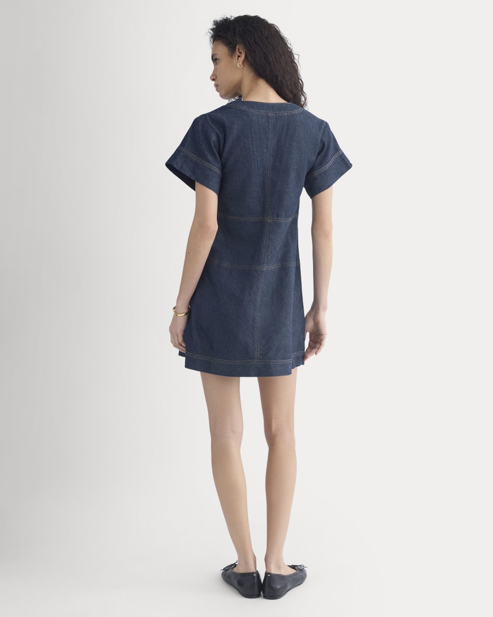 Denim Short-Sleeve Dress | Dark Indigo Rinse