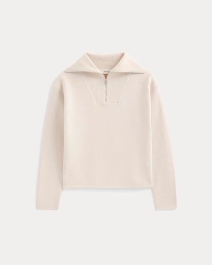 Double Knit Half-Zip in Cotton Merino | Bone/Cream/Sand/Light Camel
