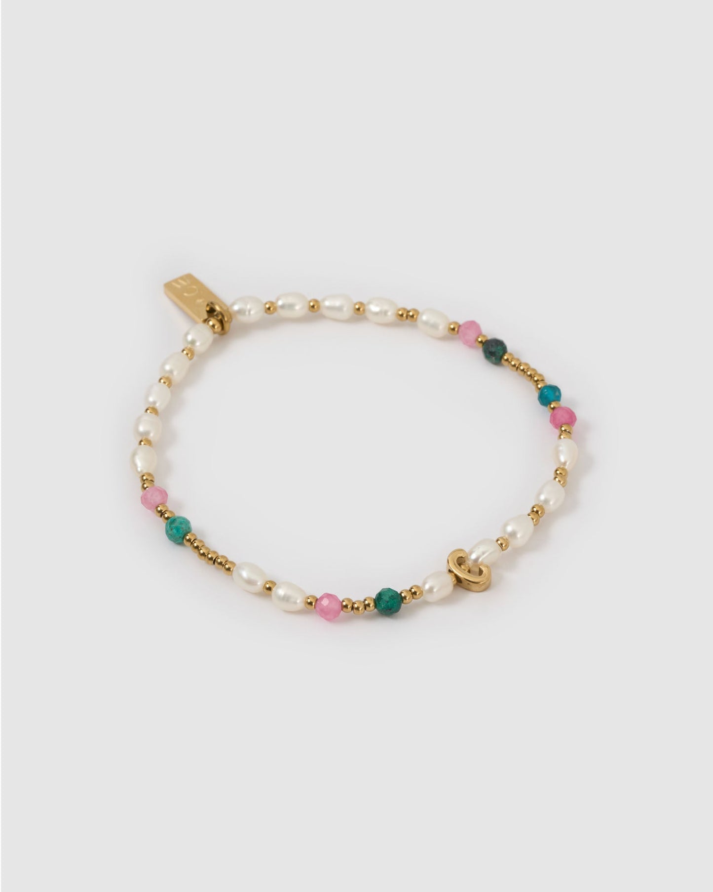 Beaded Gemstone and Pearl Initial Bracelet