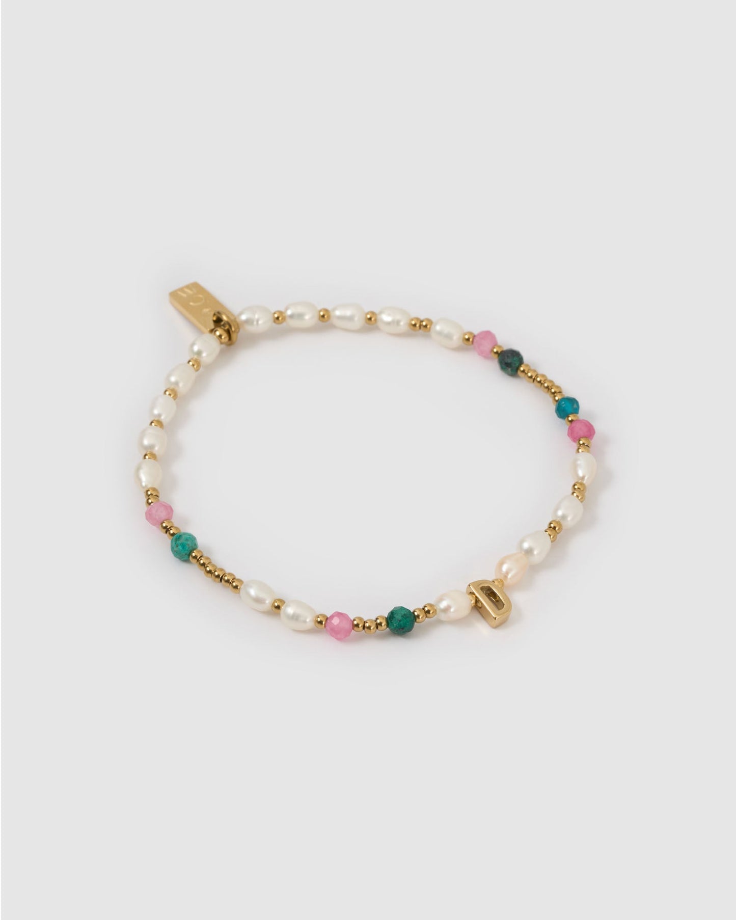 Beaded Gemstone and Pearl Initial Bracelet