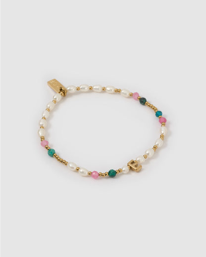 Beaded Gemstone and Pearl Initial Bracelet