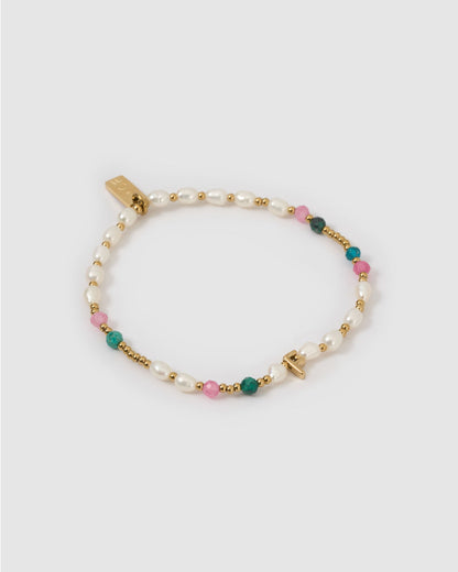 Beaded Gemstone and Pearl Initial Bracelet