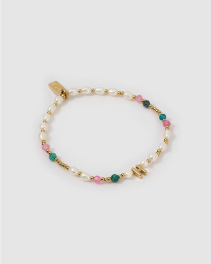 Beaded Gemstone and Pearl Initial Bracelet