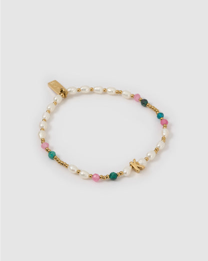 Beaded Gemstone and Pearl Initial Bracelet