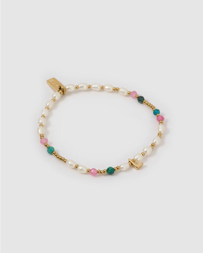 Beaded Gemstone and Pearl Initial Bracelet