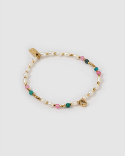 Beaded Gemstone and Pearl Initial Bracelet