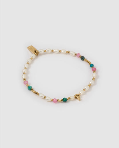 Beaded Gemstone and Pearl Initial Bracelet