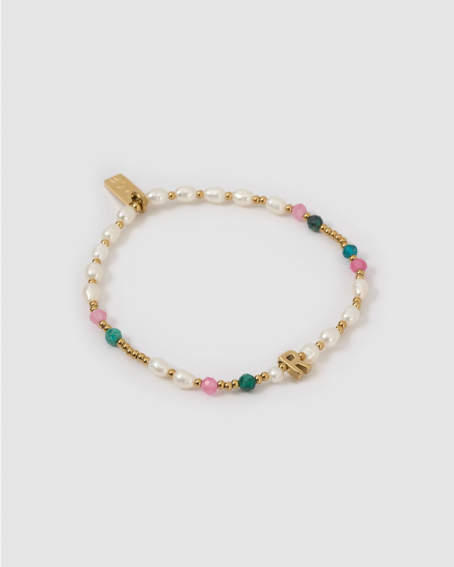 Beaded Gemstone and Pearl Initial Bracelet