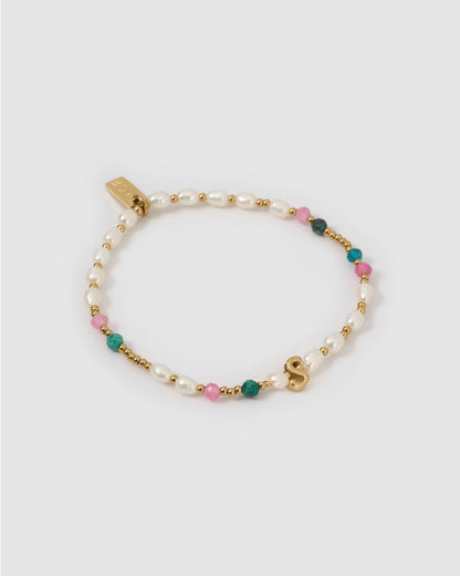 Beaded Gemstone and Pearl Initial Bracelet
