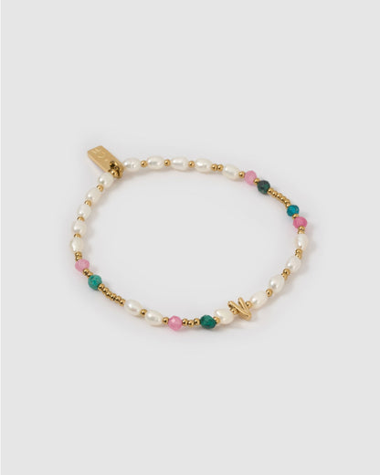 Beaded Gemstone and Pearl Initial Bracelet