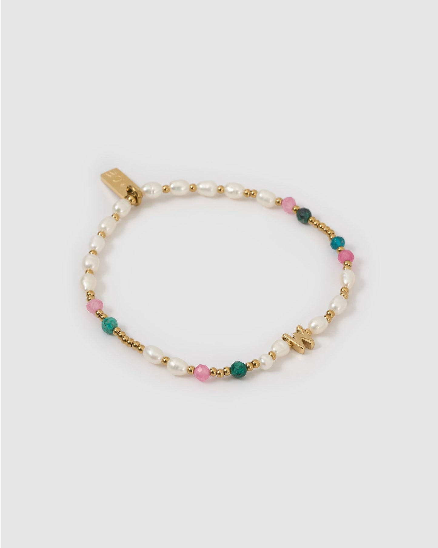 Beaded Gemstone and Pearl Initial Bracelet
