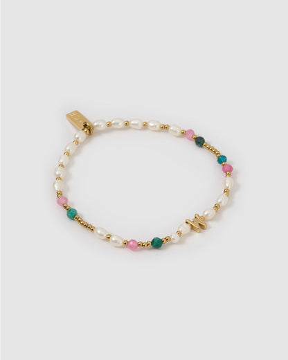 Beaded Gemstone and Pearl Initial Bracelet