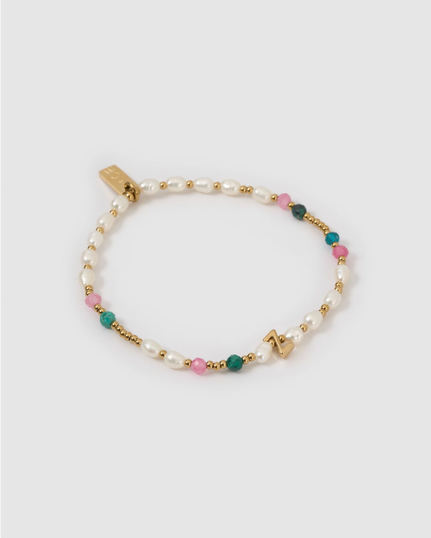 Beaded Gemstone and Pearl Initial Bracelet
