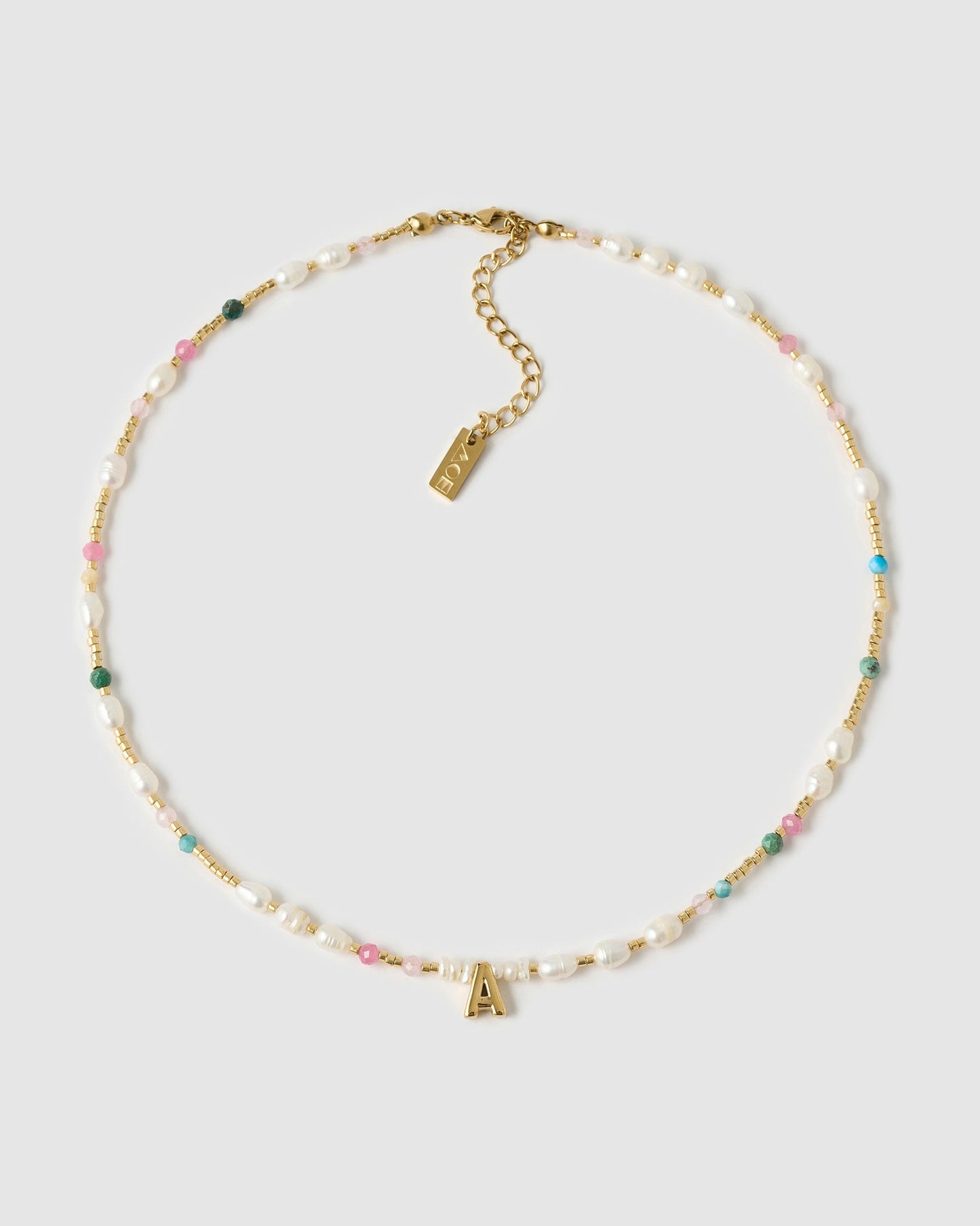 Beaded Gemstone and Pearl Initial Necklace