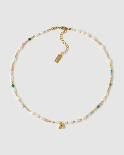 Beaded Gemstone and Pearl Initial Necklace