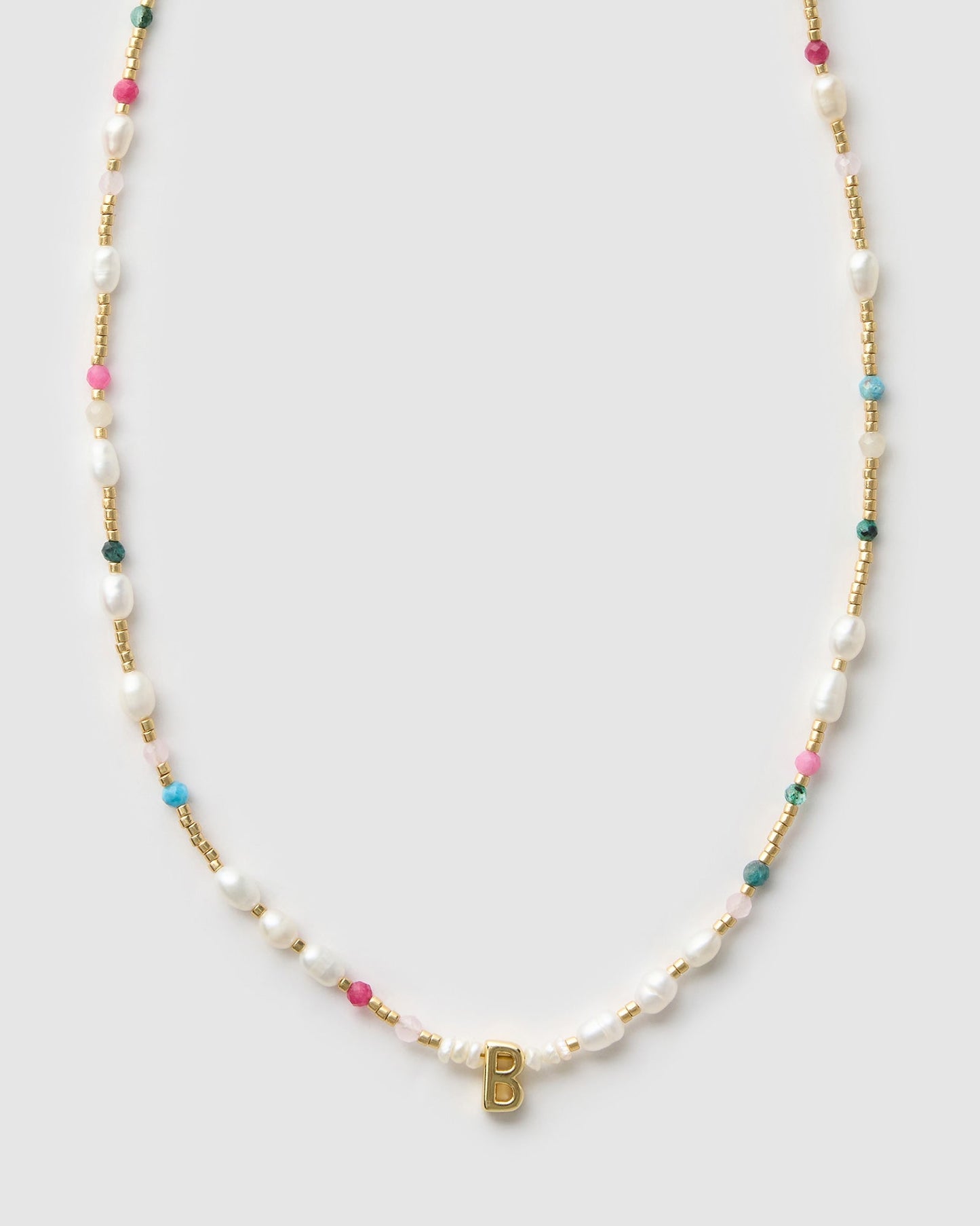 Beaded Gemstone and Pearl Initial Necklace