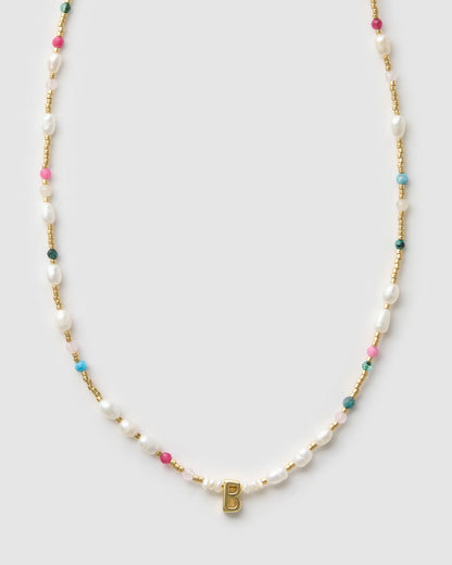 Beaded Gemstone and Pearl Initial Necklace
