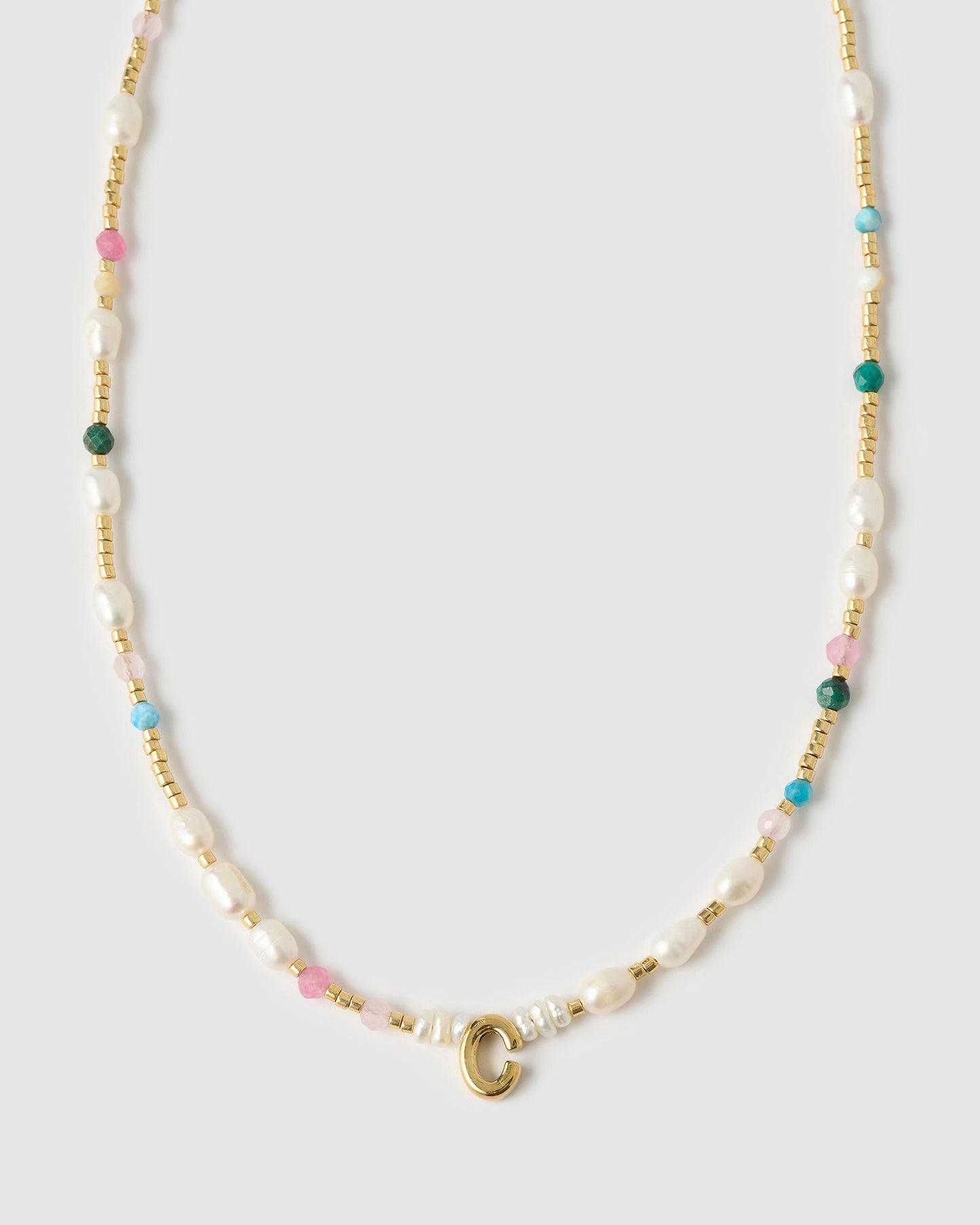 Beaded Gemstone and Pearl Initial Necklace