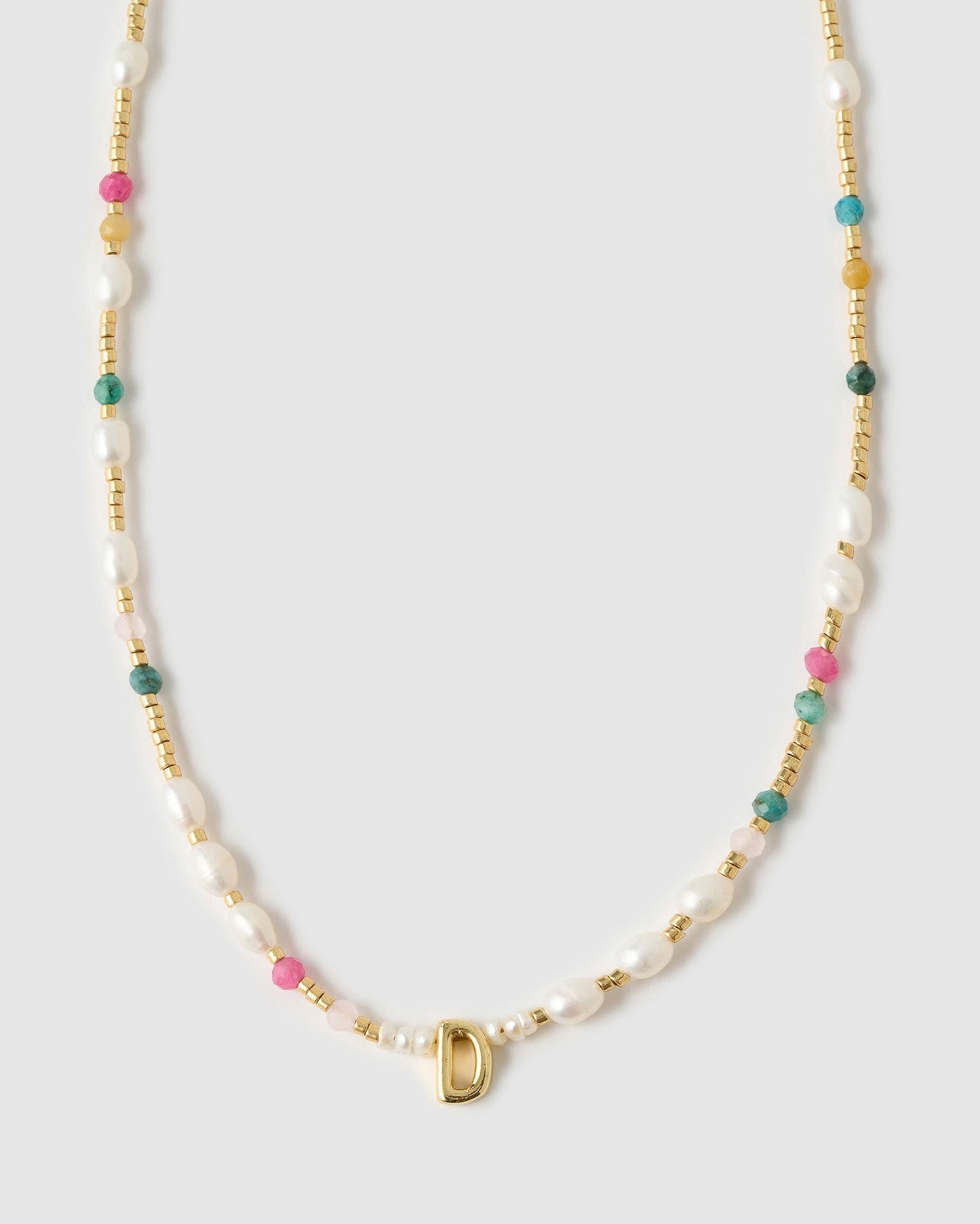 Beaded Gemstone and Pearl Initial Necklace