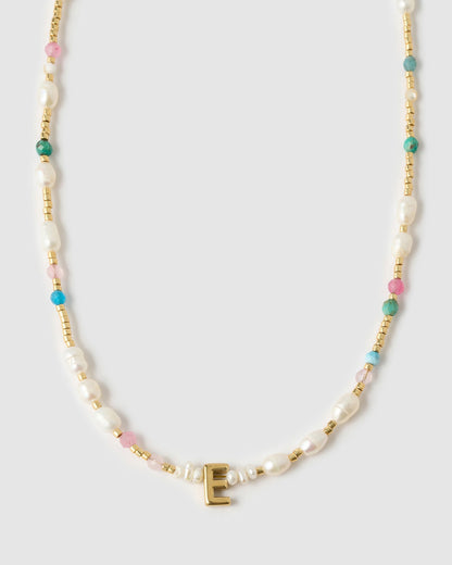 Beaded Gemstone and Pearl Initial Necklace