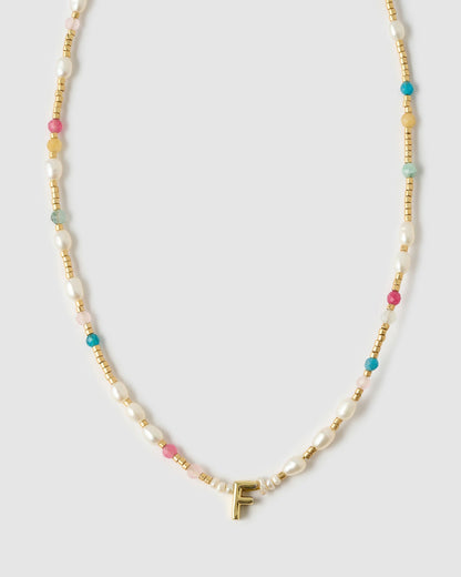 Beaded Gemstone and Pearl Initial Necklace