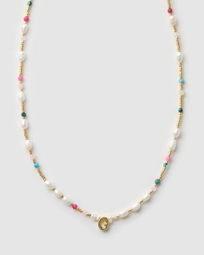 Beaded Gemstone and Pearl Initial Necklace
